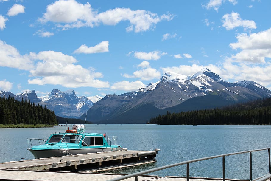 canadian rockies, maligne lake, jasper, alberta, canada, boat, HD wallpaper