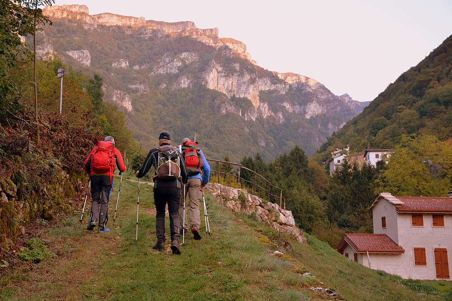 excursion, trail, mountain, walking with sticks, the european path HD wallpaper