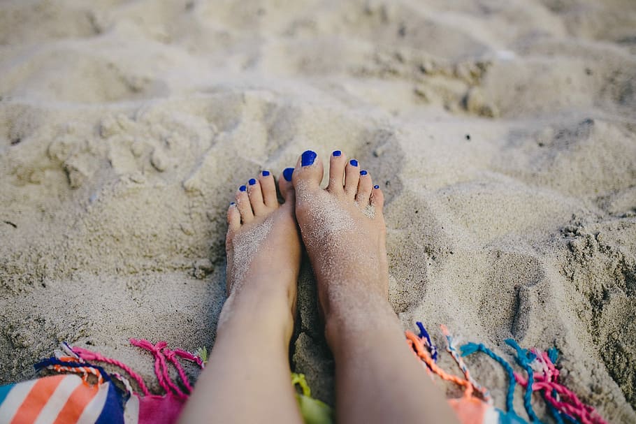 Together at the beach, female, foot, girl, sand, summer, woman