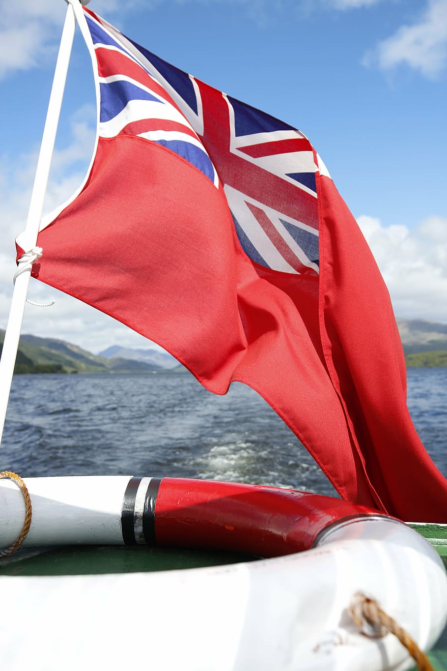 scotland, water, boot, flag, lifebelt, summer, blue sky, red HD wallpaper