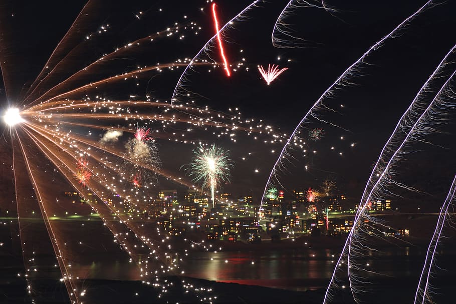 fireworks display during nighttime, new year, happy, midnight HD wallpaper