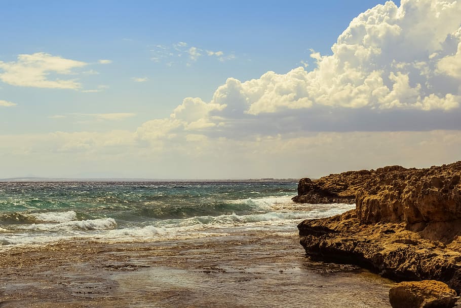 rocky coast, sky, clouds, landscape, nature, scenery, sunlight HD wallpaper