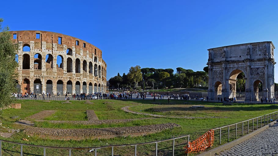 Athens, Rome during daytime, italy, colosseum and arch of constantine