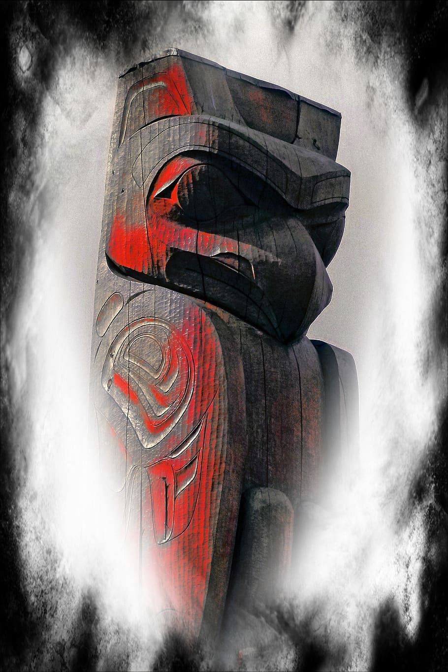 totem pole, computer graphic, textured, native art, ancient