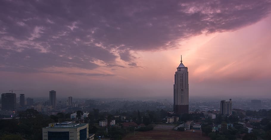 city buildings during golden hours, nairobi, landscape, cityscape HD wallpaper