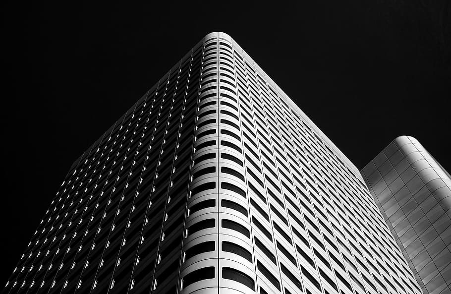 Silberturm, bottom view of white building visual concept, architecture HD wallpaper