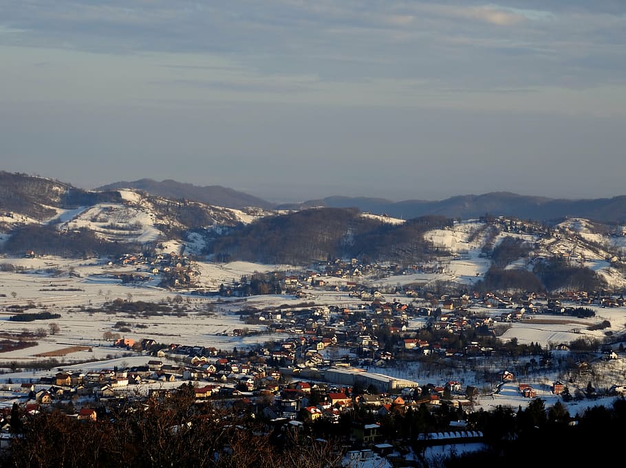 croatia, samobor, landscape, postcard, panoramic, blue, landmark HD wallpaper