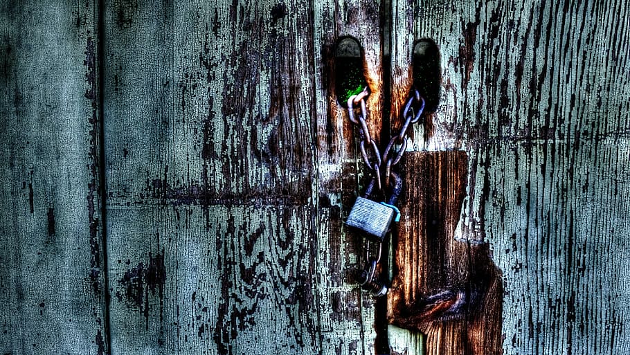 Gate, Door, Lock, Chain, Closed, locked, worn, vintage, old HD wallpaper
