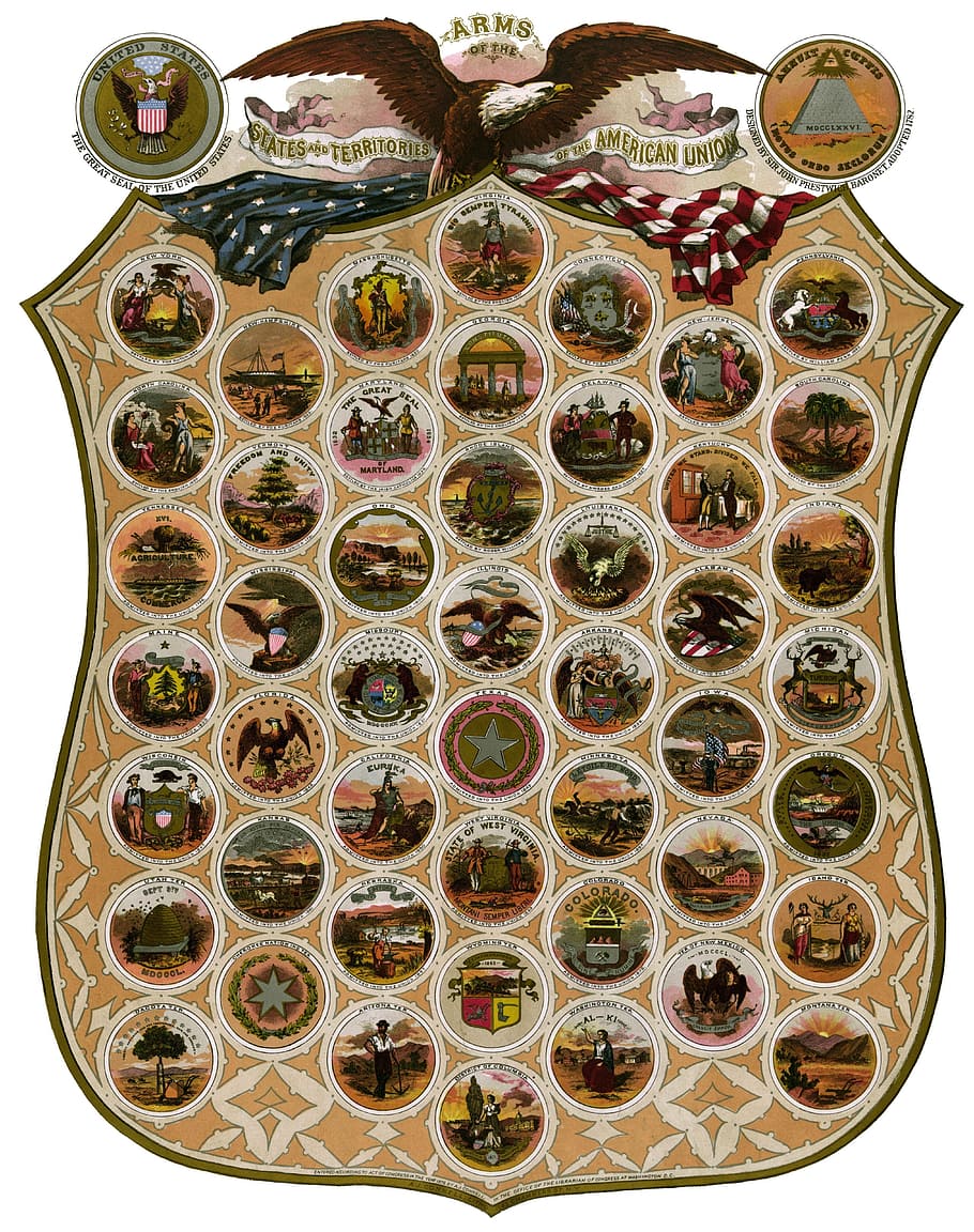 Emblems, United States, drawing, design, old, history, historical HD wallpaper