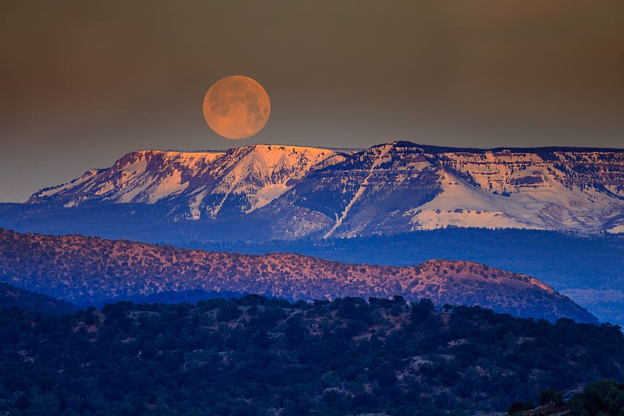 snowcap mountain and moon photo, highland, cloud, sky, summit HD wallpaper