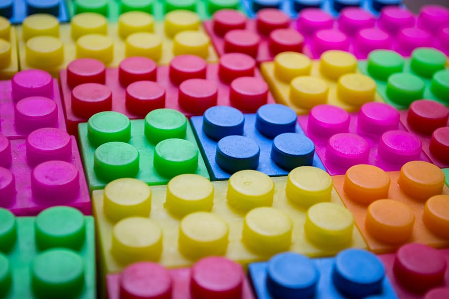 assorted-color interlocking brick toy lot, blocks, bricks, game