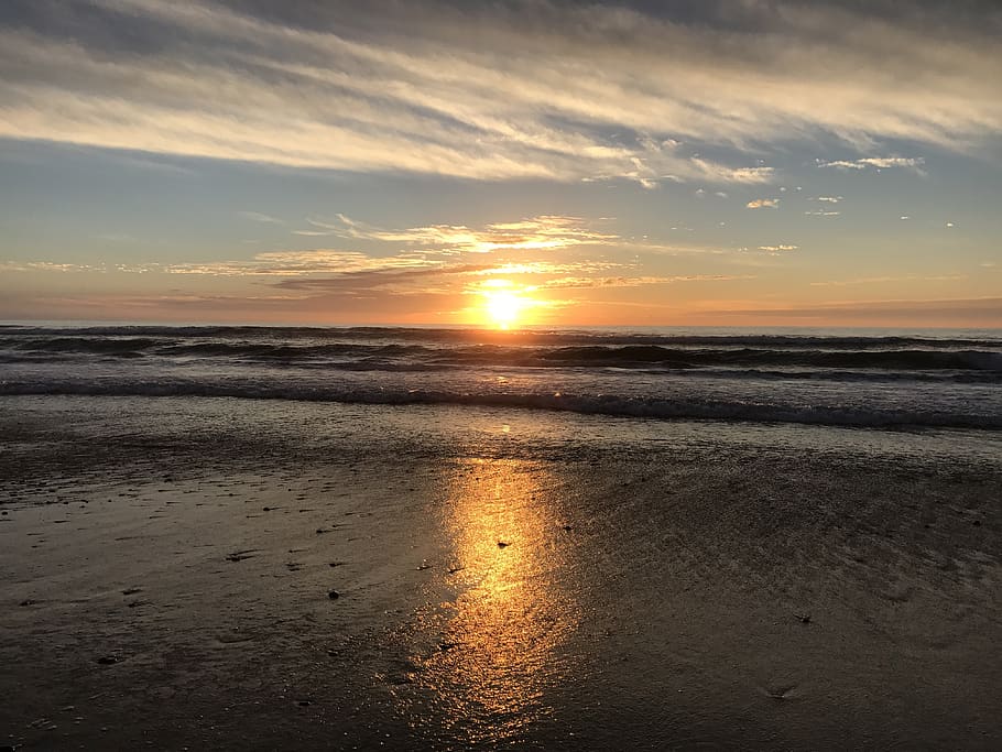 ocean, sunset, beach, sky, scenics - nature, cloud - sky, beauty in nature HD wallpaper
