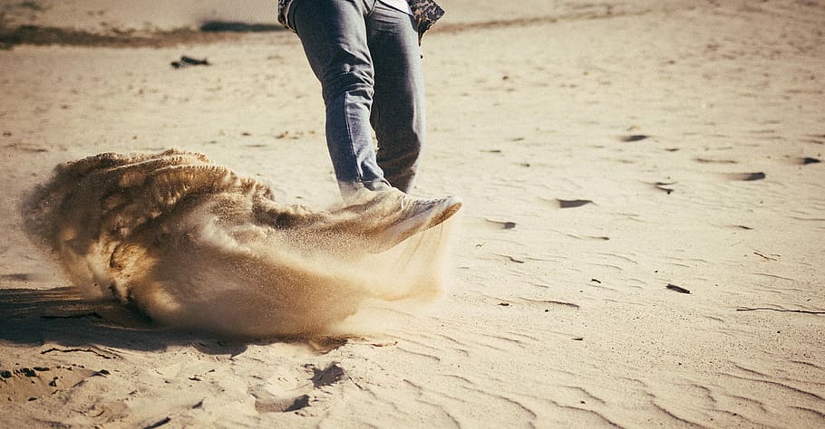 person kicking san during daytime, person kicking, desert, feet HD wallpaper