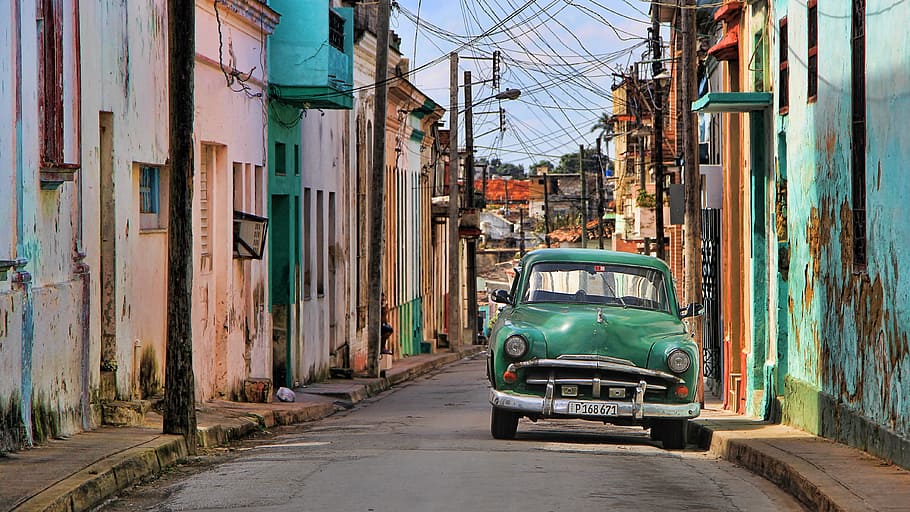 classic green car, cuba, oldtimer, auto, automotive, vehicle HD wallpaper