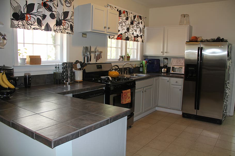 gray side-by-side refrigerator, Kitchen, setup, open, home HD wallpaper