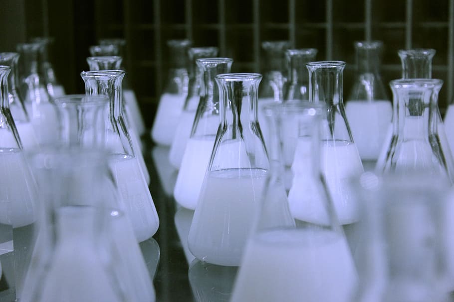 erlenmeyer flask with liquid, flasks, chemistry, laboratory, science, HD wallpaper