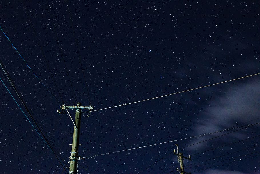 electric post under clear sky, photography of electrical wire post HD wallpaper