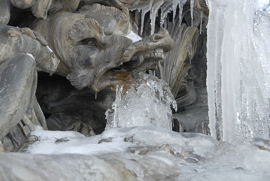 dragon, statue, ice, gel, winter, cold, stalactite, stalagmite HD wallpaper