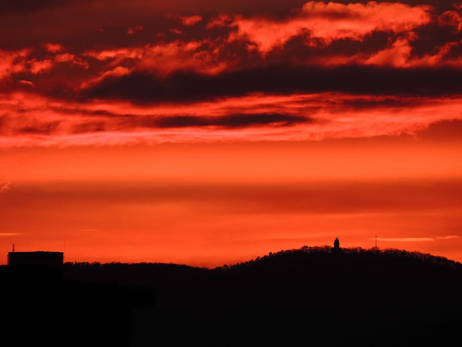 Sunset, Budapest, Summer, silhouette, dramatic sky, orange color HD wallpaper