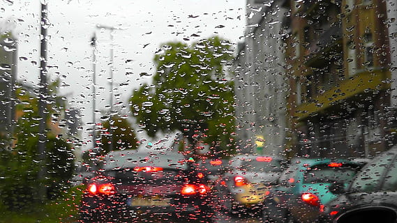 vehicle window covered by water droplets, rain, raindrop, traffic HD wallpaper