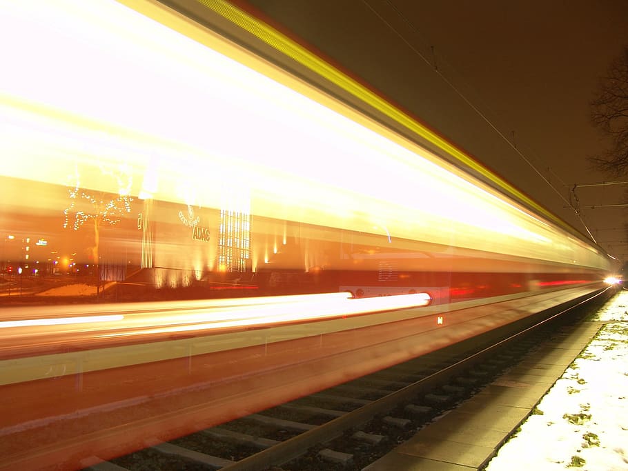 glow, long exposure, drive, fast, transportation, rail transportation HD wallpaper