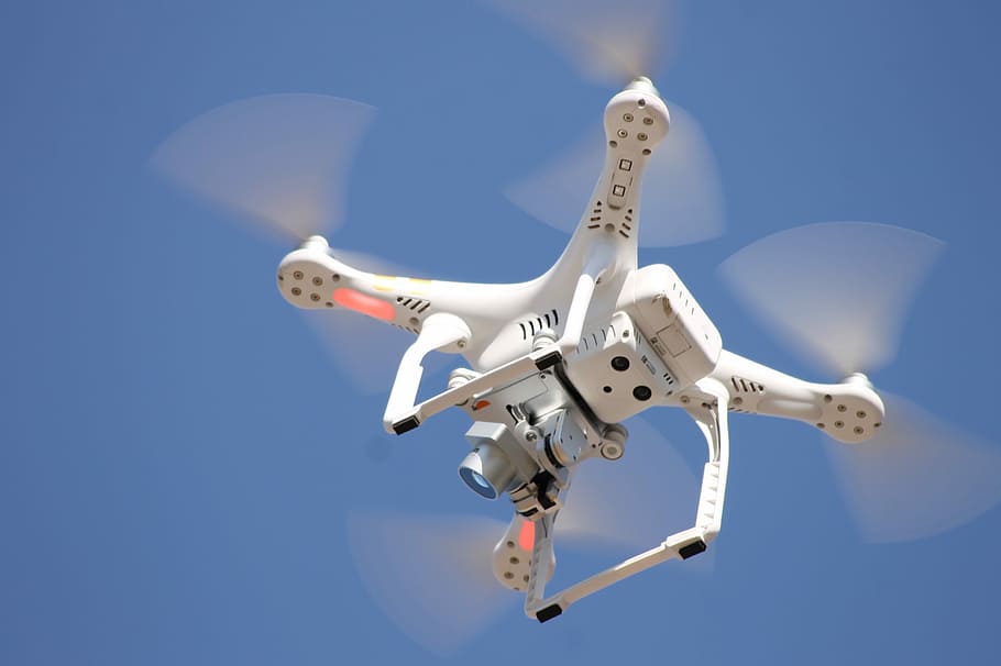 quadcopter, sky, flight, air, blue, flying, nature, motion HD wallpaper