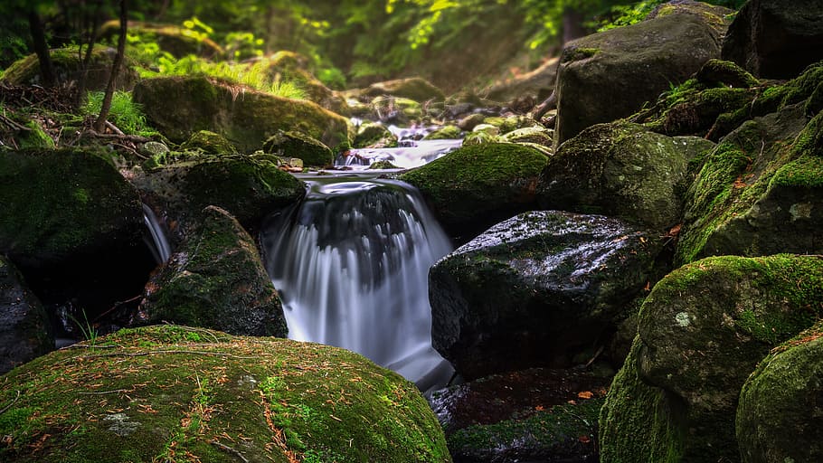 waterfall, waters, river, moss, nature, scenics - nature, beauty in nature HD wallpaper