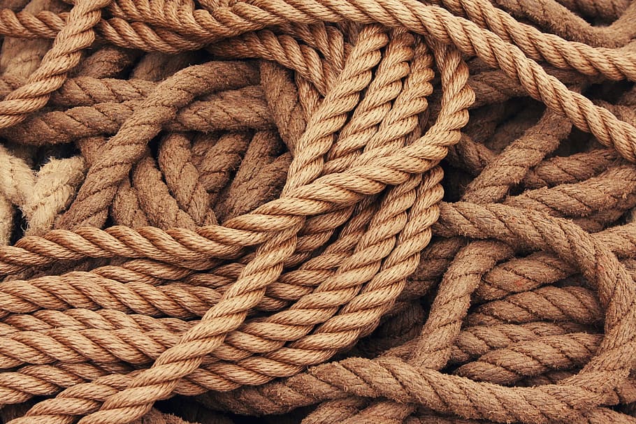 Brown Ropes, boat rope, cordage, ship accessories, tangled, public domain images, HD wallpaper