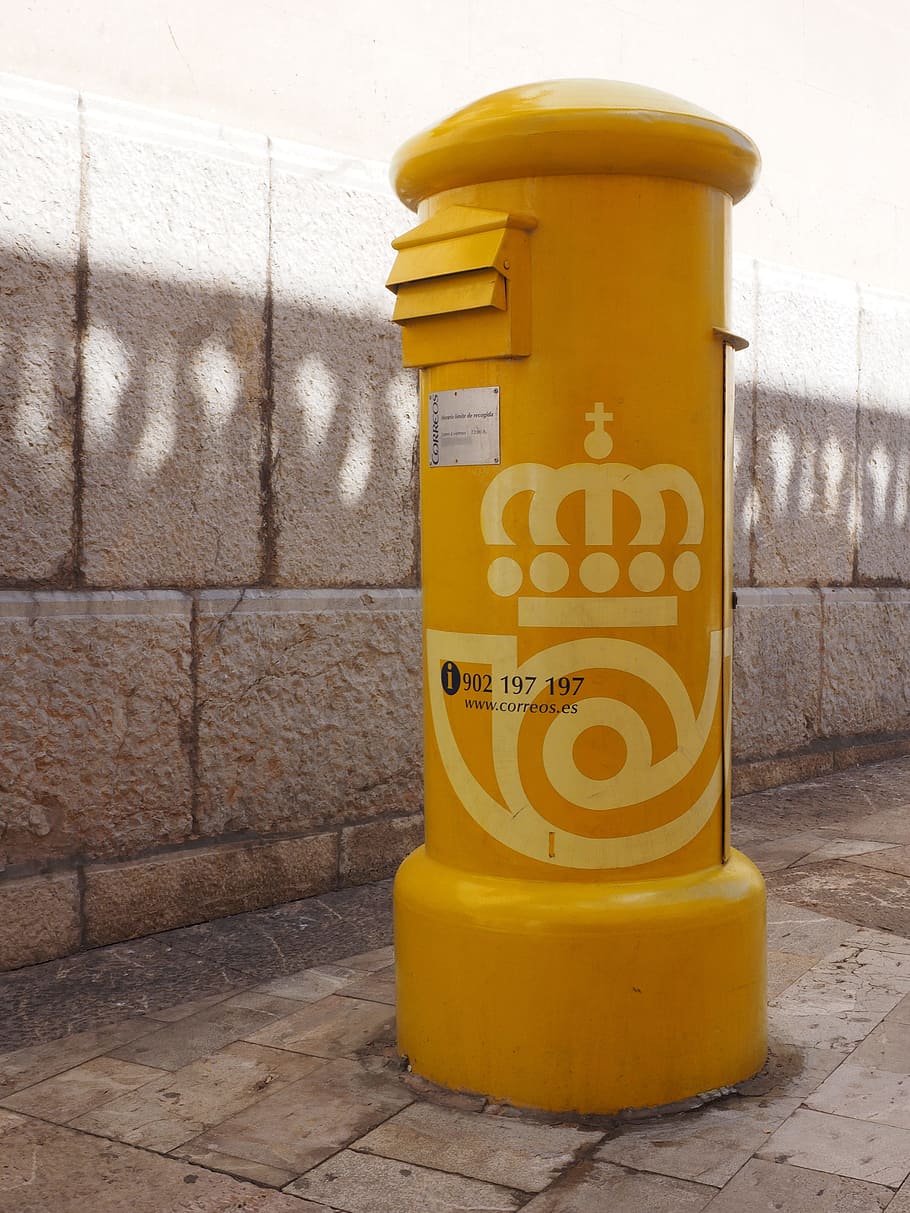 mailbox, yellow, post mail box, letter boxes, letters, send HD wallpaper