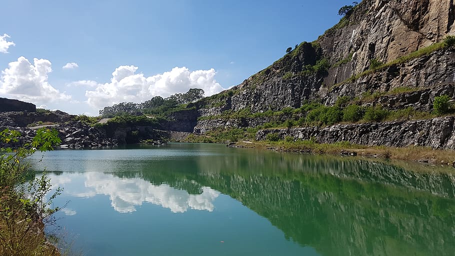 lake, quarry, water, reflection, mountain, scenics - nature HD wallpaper