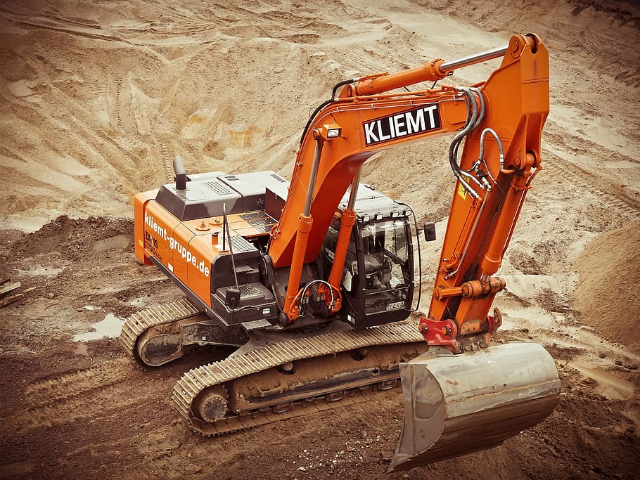 brown and gray Kliemt excavator, excavators, construction, site HD wallpaper