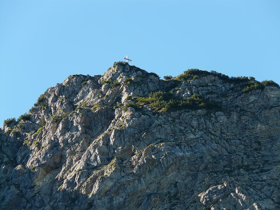 summit, summit cross, rock, stone, iseler, mountain, alpine HD wallpaper