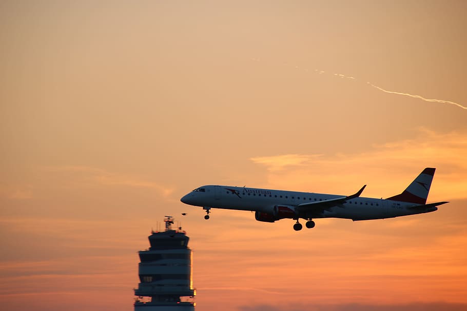aircraft, sunset, evening sky, air vehicle, transportation HD wallpaper