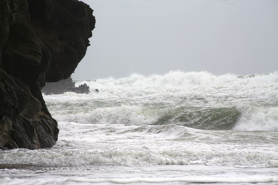 Sea, Wave, Scum, Nature, Water, storm, movement, roche, rock - object, HD wallpaper
