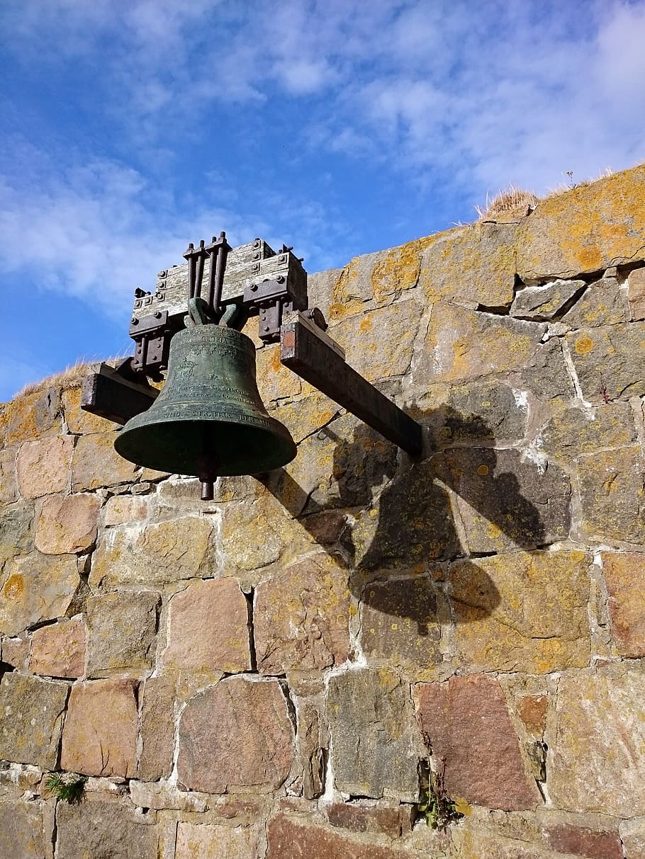 bell, old, stone wall, medieval, rusty, sky, low angle view HD wallpaper