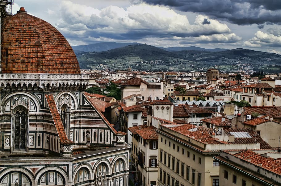 pile of brown roof architectures, italy, tuscany, florence, sky, HD wallpaper