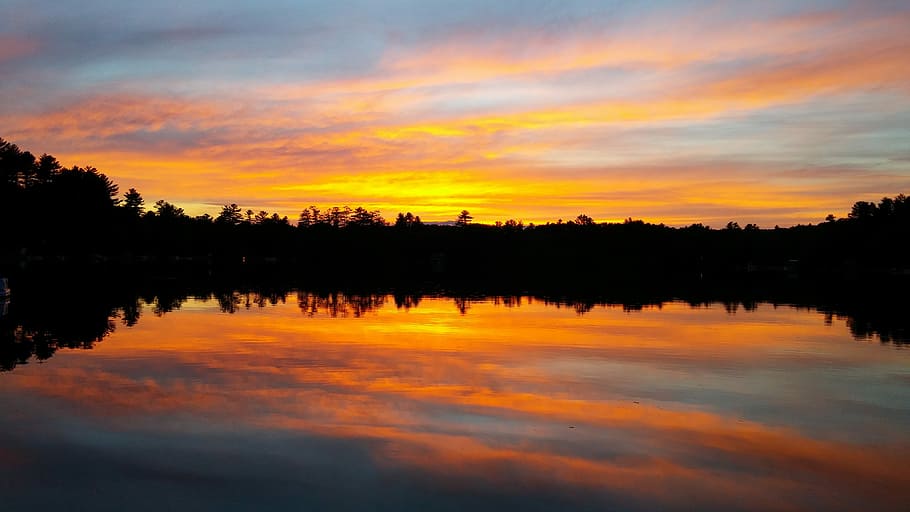 Lake, Sunset, Orange, reflection, water, orange color, sky HD wallpaper
