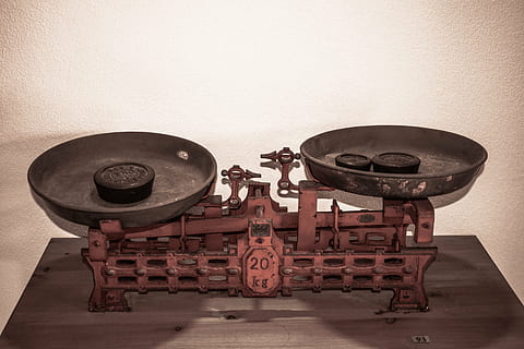 brown and black beam balance scale, old, antique, weight, measurement HD wallpaper
