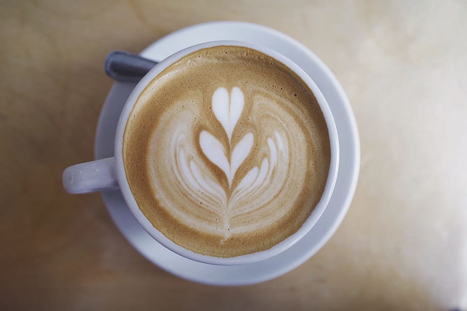 capuccino in white ceramic mug, coffee, caffe, latte, art, steamed HD wallpaper