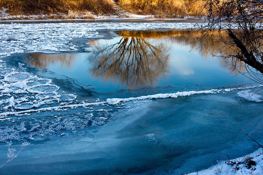 Water, Winter, Nature, River, Ice, outdoors, blue, trees, siberia
