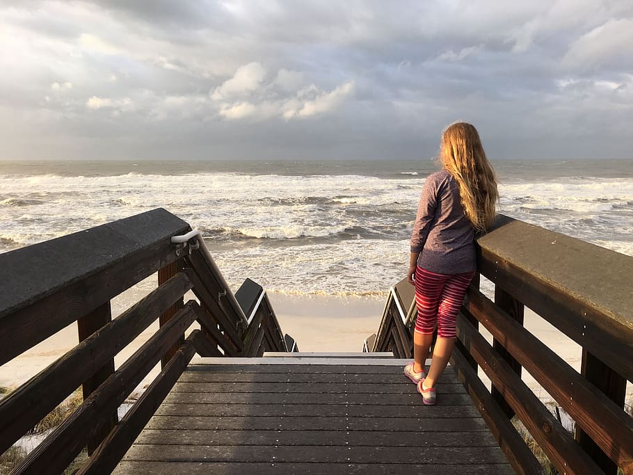 ocean, waves, pensive, thinking, nature, beach, ocean wave HD wallpaper