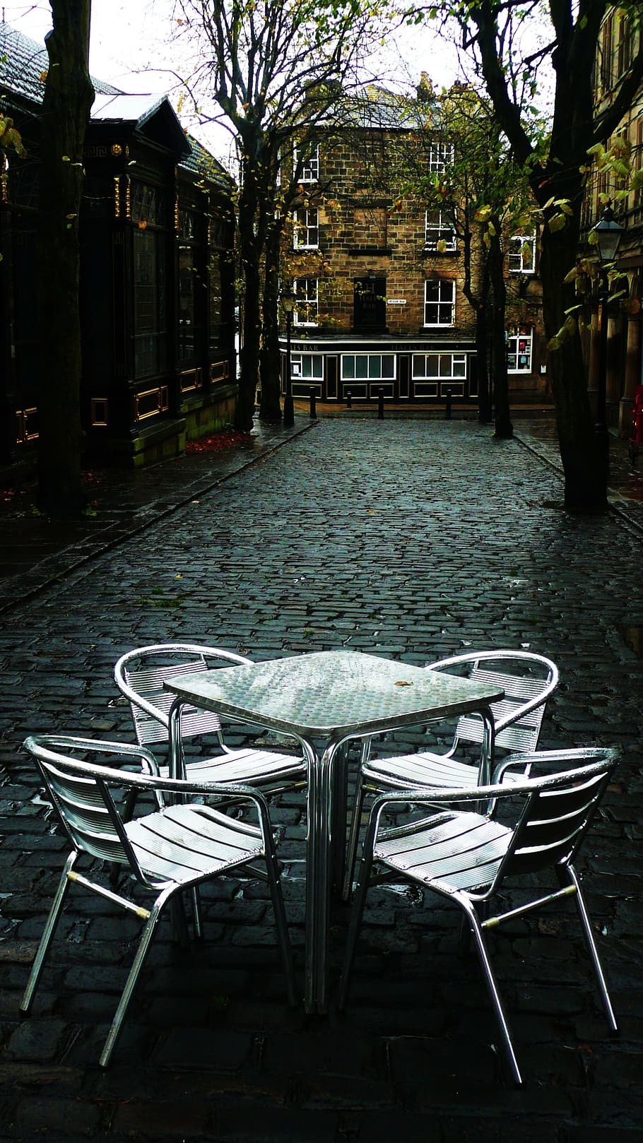 Table, Chairs, Street, Seat, Furniture, outdoor, cafe, patio, HD wallpaper