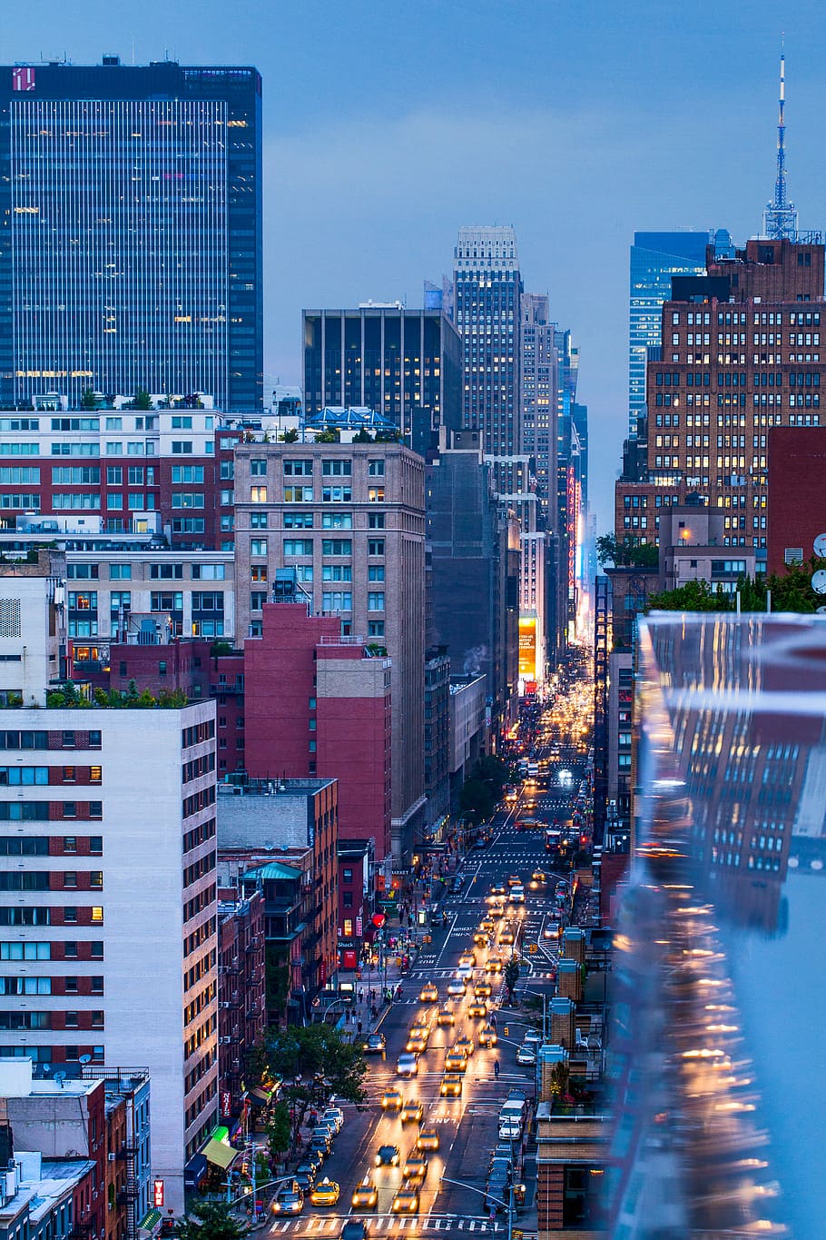 city building during night, aerial photography of high-rise city building HD wallpaper