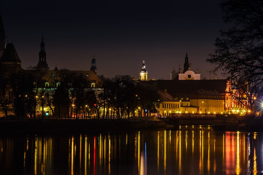 body of water and cityscape, wroclaw, river, odra, poland, town HD wallpaper