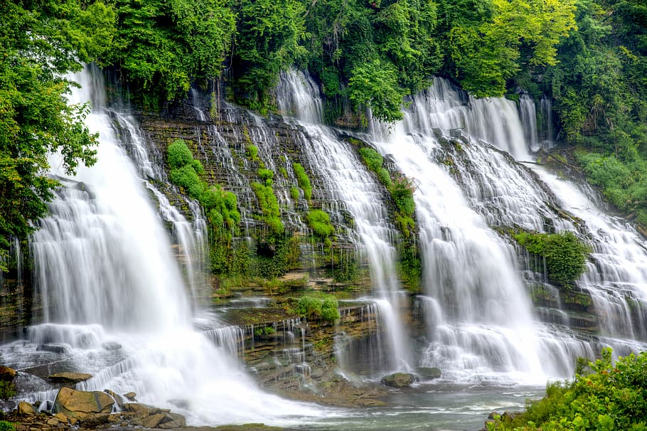 landscape photography of waterfalls during daytime, twins fall