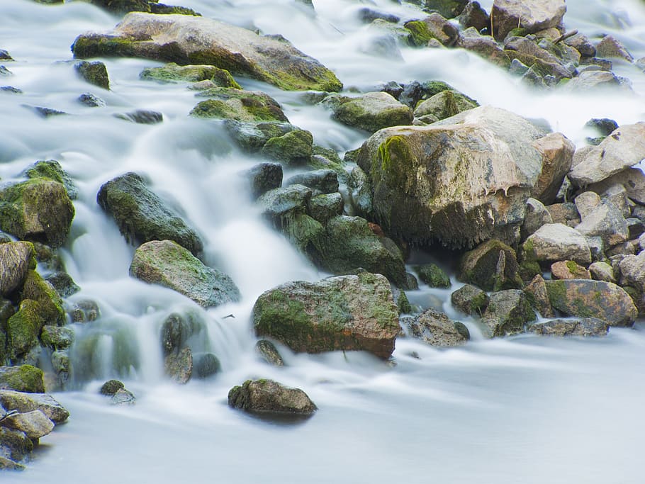 time-lapse photography of waterfalls on rocks, stream, rock - object HD wallpaper