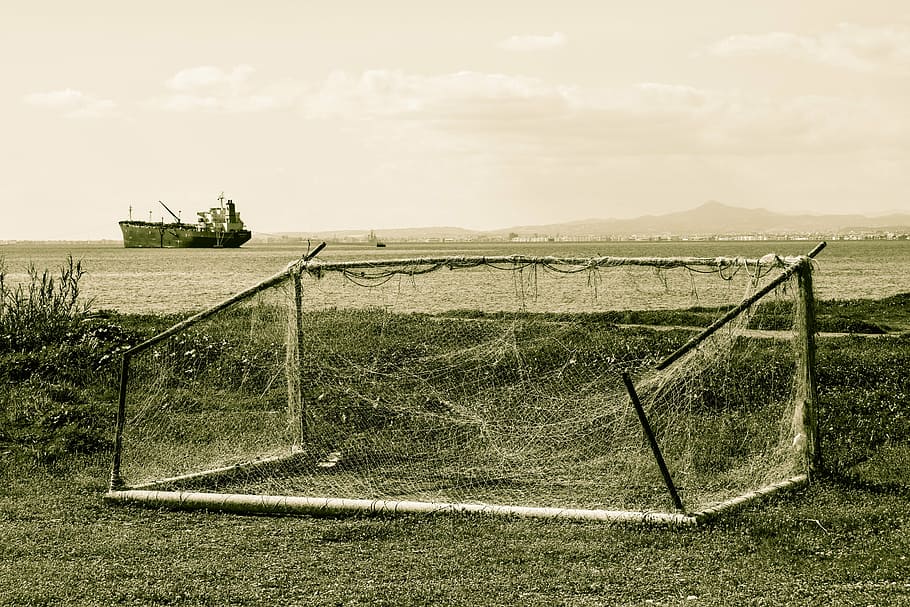 goalpost, broken, rusty, decay, wear, withdrawal, sky, nature, HD wallpaper