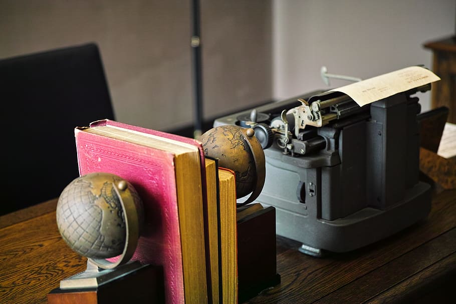 Desk, Study, Workplace, Typewriter, office, antique, old-fashioned HD wallpaper