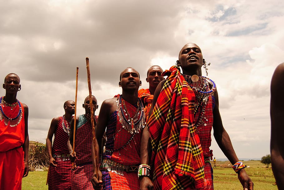group of people walking in grass field, Masai, Dance, Tribe, Men, HD wallpaper