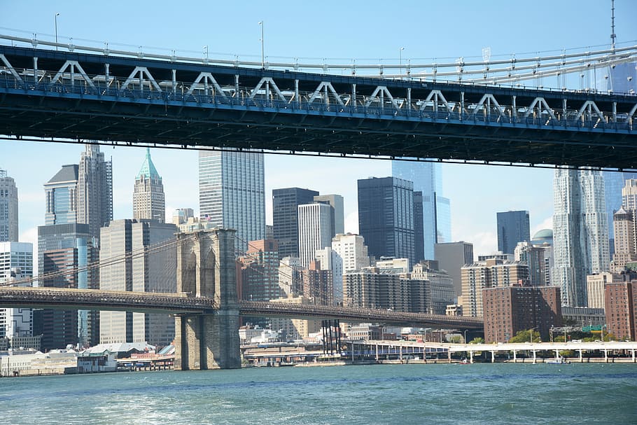low-angle photo of Brooklyn Bridge in New York at daytime, manhattan HD wallpaper
